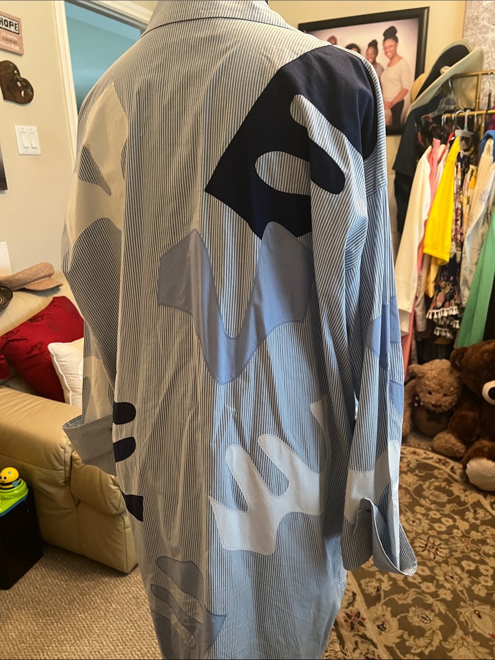 Light Blue & Navy Patterned Women's Coat by Lafayette 148 - Picture 6 of 9